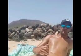 Jerking off at nude beach in Canarias