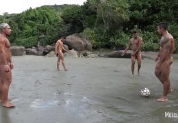 Naked football on the beach
